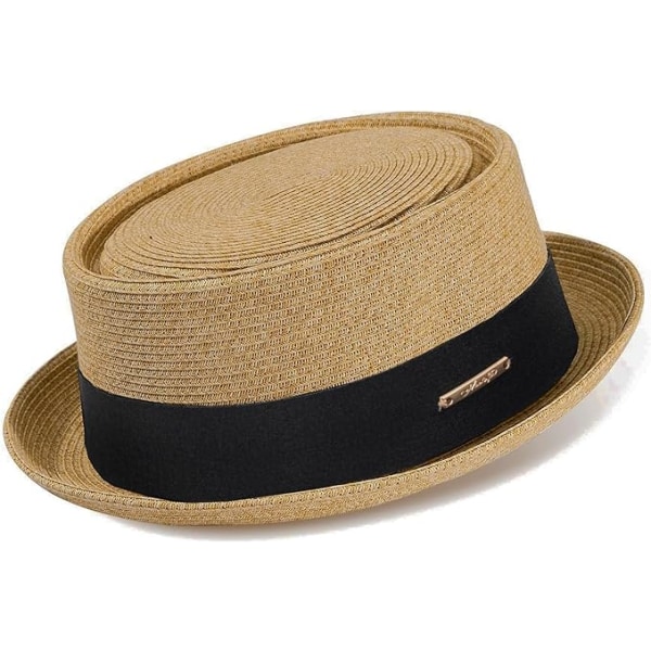 Sommerhalm Solhatt 1920-tallet Bowler Flat Top Fedora Hat Kostymefest Cap for Menn Kvinner Unisex, Khaki