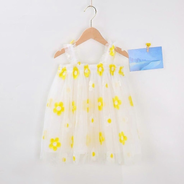 Baby Princess Hängselklänning för Flickor Spädbarn Blommig Volang Mesh Ärmlös Klänning Småbarn Sommar Vardagskläder 90CM E