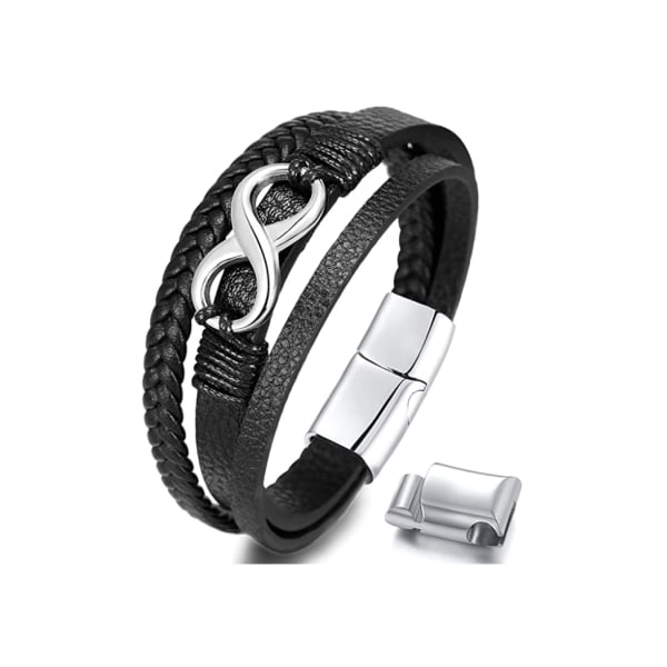 Men's leather bracelet with removable titanium steel buckle