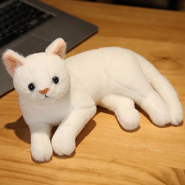 4 Farger 31cm INS Som Ekte Liggende Katt Plysjdukke Fylt Rene Farger Grå Hvit Gul Kattunge Leke Kjæledyr Dyr Barn Gave White