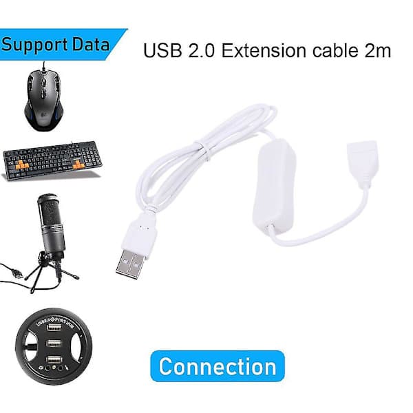 Valkoinen nopea USB 2.0 -jatkojohto virtakytkimellä