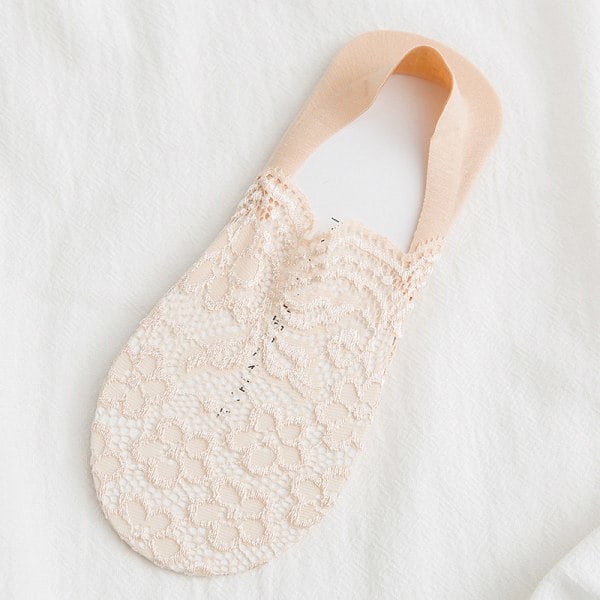 4 Par Lace No Show Strumpor Sommarstrumpor med Silikon Anti-Halk Osynliga Tunna Låga Casual Strumpor