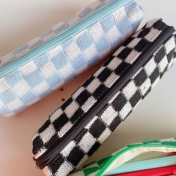 2 st Rutiga Kosmetiska Väskor Pennfodral Bärbar Resa Toalettväska Rutnät Pennväskor Makeup Borstar Förvaringsväska Stationery Organizer Väska Brown