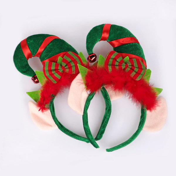2 st jultomtehatt pannband spetsig hatt hårbåge med fjäder rosett söt julhatt hårbåge jul utklädningskostym With Ears