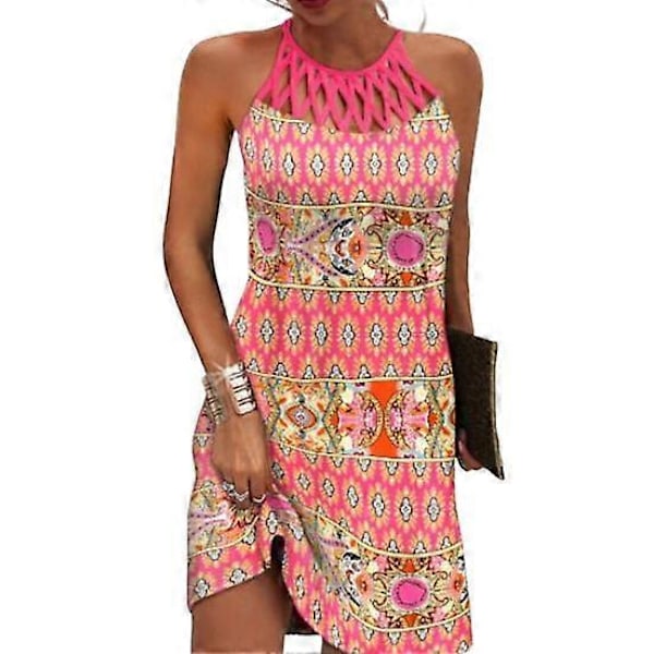 Dame Mini Kjole Halterneck Strand Pullover Chic Farvematch Sommerkjole Dametøj rose red L