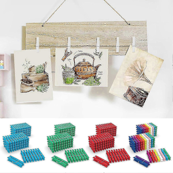 50 stk Træ Tøjpinde Foto Clips Stærk Greb Kompakt Størrelse Bærbar Heavy-duty Håndværk Kunst Billede Clips Farverige Tøjpinde Multicolor