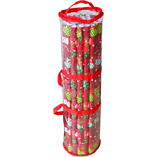 Julegavepapir sylinder oppbevaringspose gjennomsiktig gavepapir arrangør julepynt ryddig – Lagrer julekuler glitterlys red