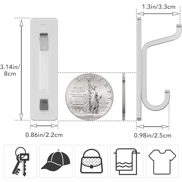 Super Sticky Rustfritt Stål Selvklebende Klær og Håndklekrok Nøkkelhette Veggmontert Flyttbar Klesheng Baderom Kjøkken Gang Dør Silver 4 Pack