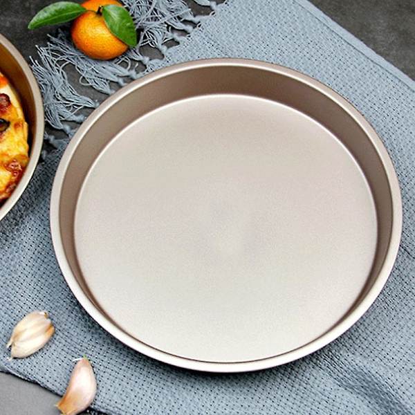 Varmebestandig Pizzaplade Non-stick Kulstofstål Ridsefast Bred Anvendelse Opvarmningspande til Hjemmet Black 8Inch