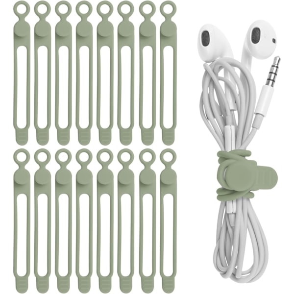 16 stk silikonkabelbindere, kabelarrangør, gjenbrukbare Green