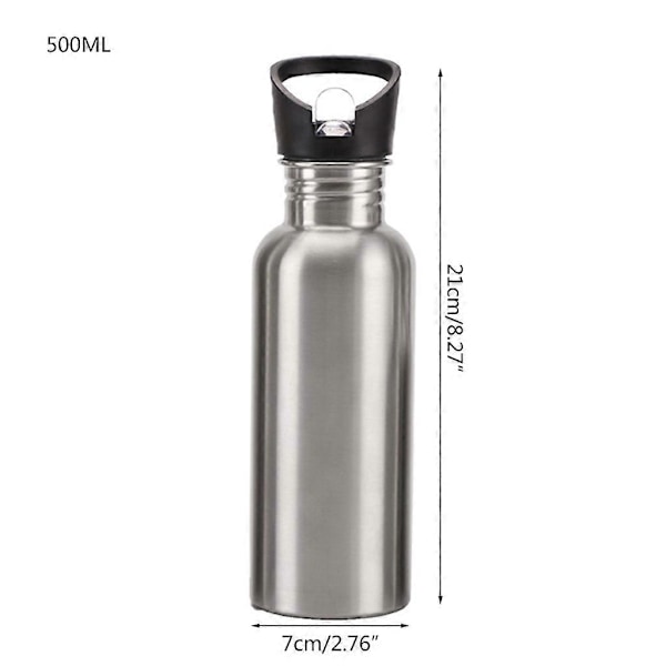 Vannflasker Gjenbrukbar Bred Munn Rustfritt Stål Sportsflaske for Voksne 500ml Plastic cap