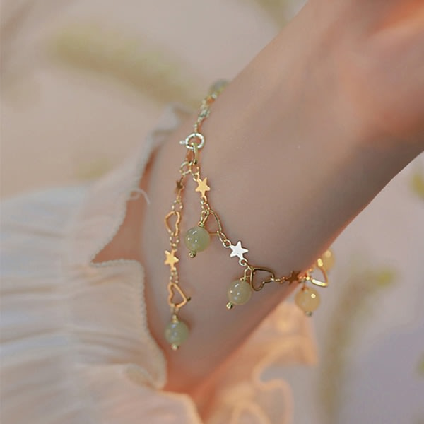 Hetian Jade Armband för Kvinnor Trendig Stjärna Hjärta Tassel Charm B Style ONESIZE Style ONESIZE