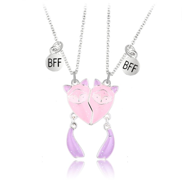 2x matchende halskæde til bedste venner personlig magnetisk hjerte rævevedhæng halskæde indgraveret gave til børnebørn Purple pink
