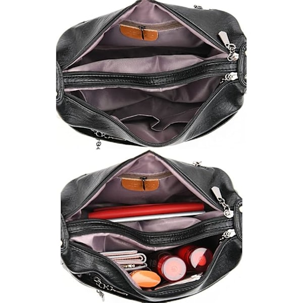 Dam Läder Crossbody Väskor Multi Fick Mjuk Dam Läder Axelväska Handväska Lätt med Justerbar Axelrem