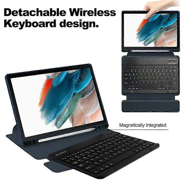 Kompatibelt Skal med Bluetooth-tangentbord för Samsung Galaxy Tab A8 10.5 (2021) / (2022) Roterande Ställ Surfplatta Fodral DarkBlue
