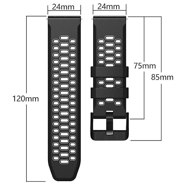 Suunto 7 / 9 / 9 Baro -kelloille kaksivärinen silikoniranneke 24 mm, monireikäinen muotoilu, pikalukitus Black Grey