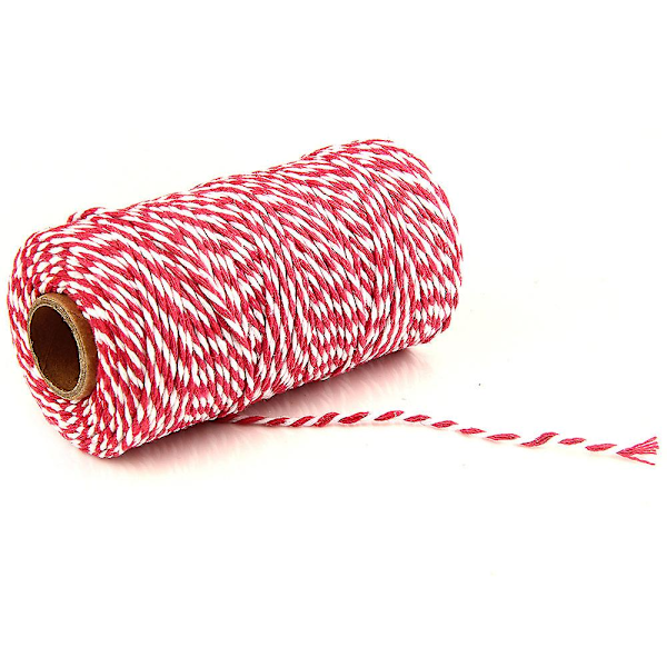 2mm 100m Bomullssträng Garn 2-trådig Flerfärgad Semester Dekorativ Randig Tråd För DIY Hantverk Present Bakning Inpackning Rose Pink-White