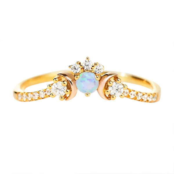 Diamond Indsat Moon Ring Hypo-allergenisk rustfri ringe til ægteskabsforslag gave 12