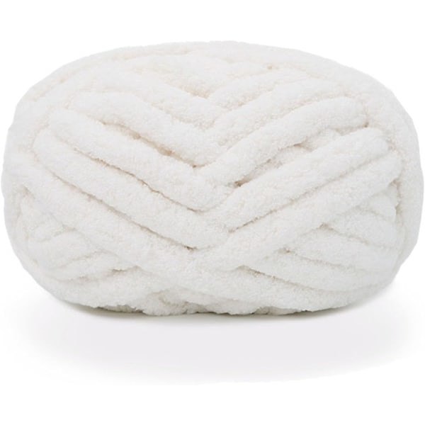 2 Stk Chunky Knit Chenille Garn til Håndstrikkede Tæpper, Super Blødt Stort Jumbo Filtgarn (Hvid)