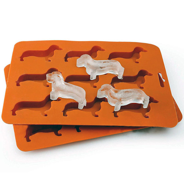 Dachshund-formet silikone isterningform og bakke