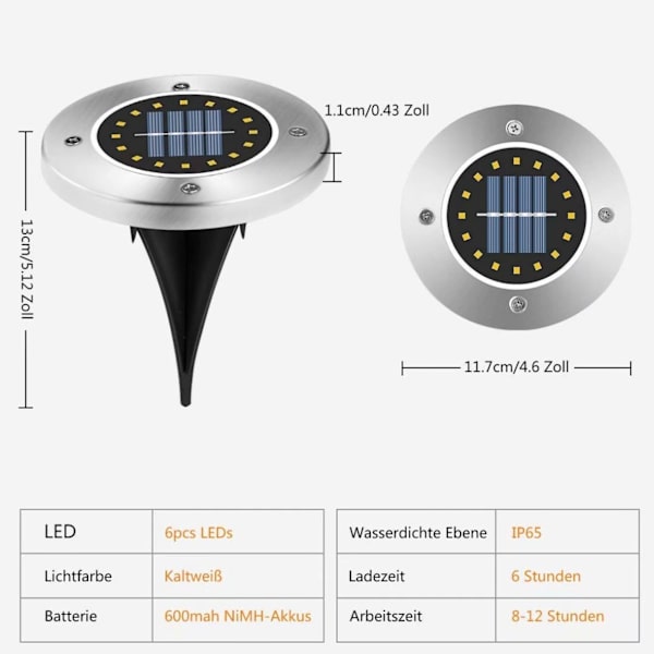 Solcellelamper for hage, 6-pakning, 16 LED solcellelamper utendørs