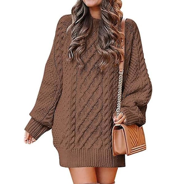 Dame Langærmet Strikket Sweater Kjole brown M