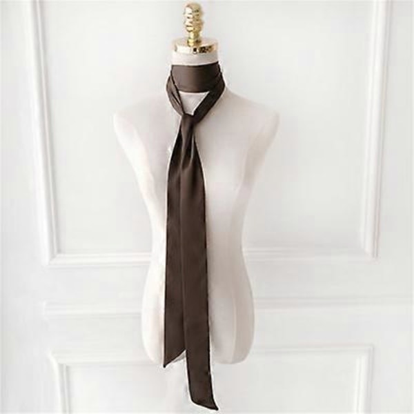Smal Lång Damscarf 200x5cm Enfärgad Chiffong Silke Gummi Röd Slips Svart Väska Band Hårband Choker Streamer coffee