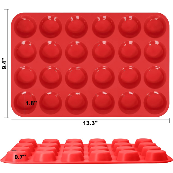Silikon Muffinsform - Mini 24 Kopper Cupcakebrett, Non-Stick Silikon Bakeformer for Å Lage Muffins, Cupcakes, Sjokolade 2 Pack 24 Cups