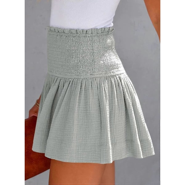 Damshorts Bomull Hög Elastisk Midja Plisserade Volang Söta Shorts Strand Flödande Casual Shorts S-xl Gray Medium