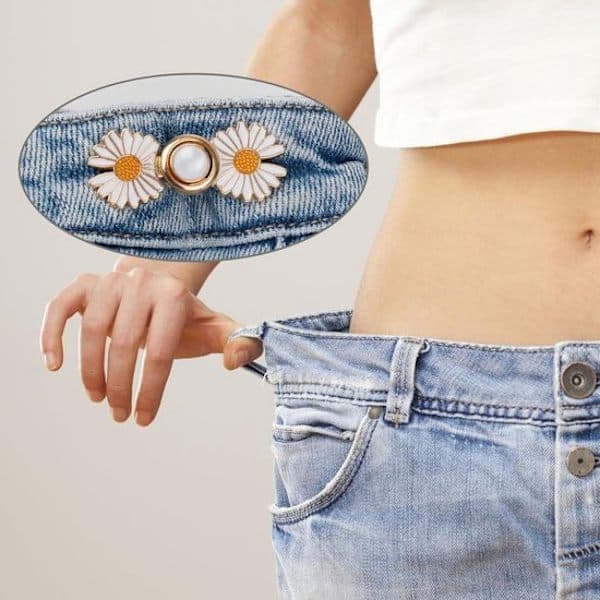 4-delt taljestrammersæt - forkortede knapper til jeans - justerbare knapper - krysantemummønster