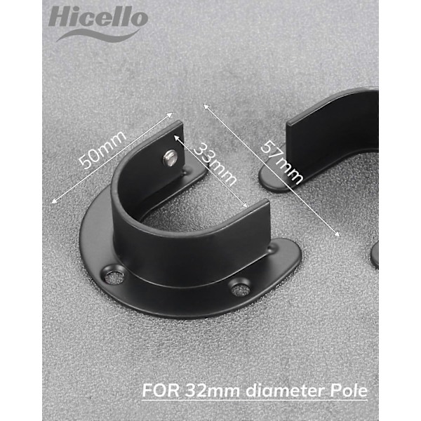 4 stk. 25mm SVARTE Garderobestangfester, Gardinstangbraketter|Klesstangbrakett|Hengestangholdere|Garderobestangfester i rustfritt stål 32mm