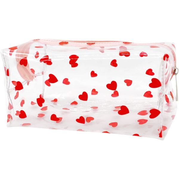 Clear Cosmetic Bag, Portable Waterproof Storage Pouch, Cute Heart Pencil Case, Travel Makeup Tool Storage Bag for Women Girls