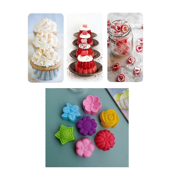 6-pak kageforme, farverige bageforme, blomsterformede, delikate silikonebageforme, perfekte til familiesammenkomster