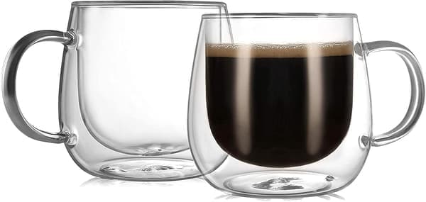 10oz dobbeltvæggede kaffekrus af glas (2-pak), gennemsigtige med håndtag, perfekte til servering af latte, te og espresso.