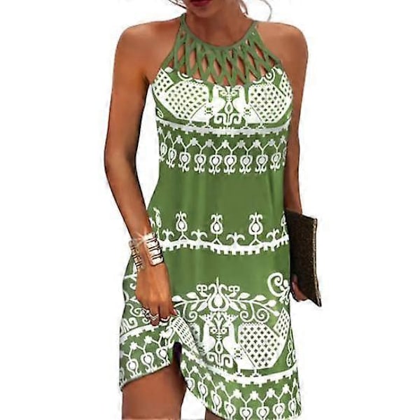 Mini Klänning Dam Halterneck Strand Pullover Chic Färgmatchande Sommarklänning Damkläder light green M