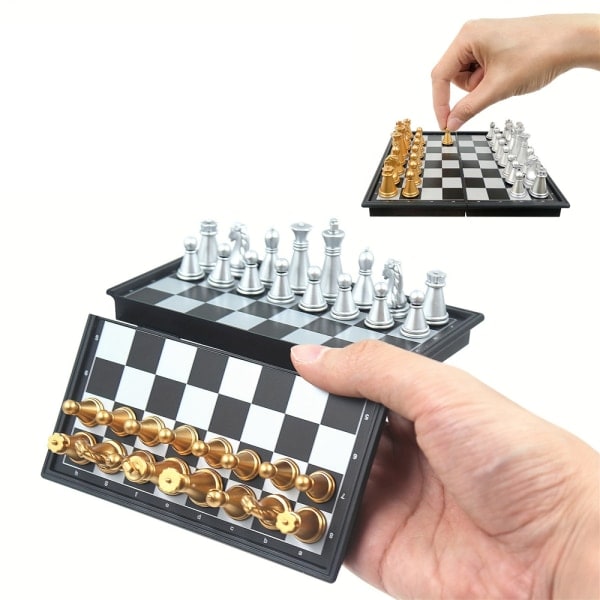 Deluxe 2-in-1 shakki ja shakki - magneettinen taittuva shakkilauta