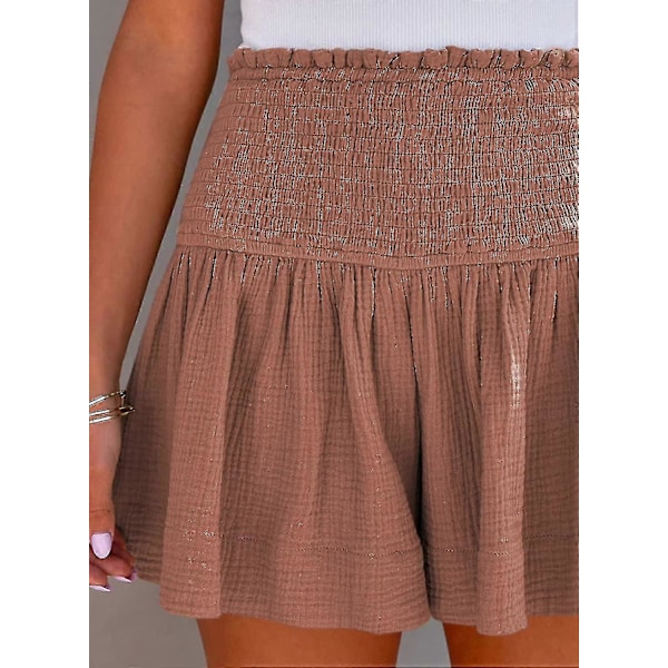Damshorts Bomull Hög Elastisk Midja Plisserade Volang Söta Shorts Strand Flödande Casual Shorts S-xl Pink Small