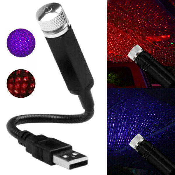 USB LED Car Interior Ceiling Star Night Light Lamp Blue+Purple