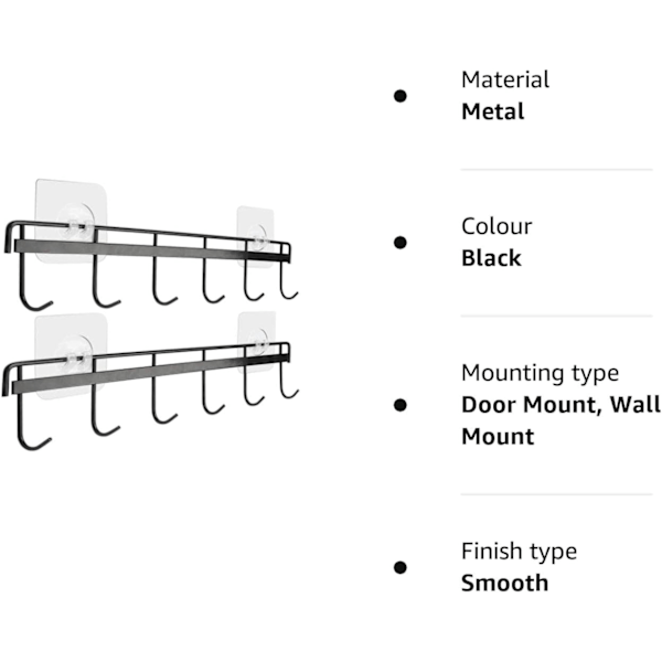 Redskabsholdere med 6 kroge, pladsbesparende vægredskabsholder, køkkenredskabskroge, ingen boring, vægmonterede klæbevægskroge