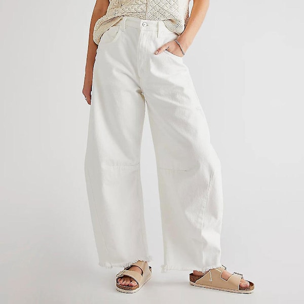 Wide Leg Denim Bukser Komfortable Åndbare Bukser til Dates og Transport Grey L