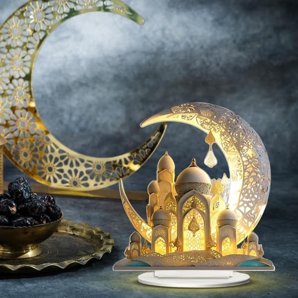 Måneslott Feriefest Skrivebordsdekorasjon Akryl Flat Ornament Hjem Soverom Dekor