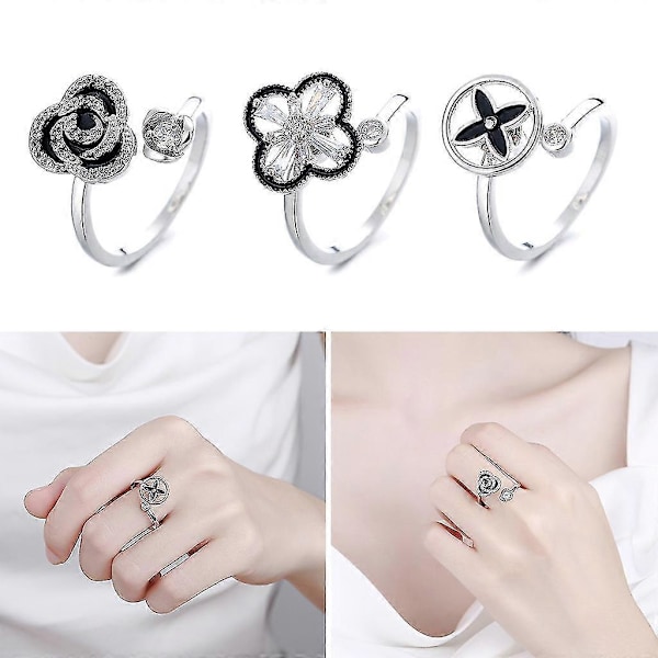 Anti Angst Ringe Justerbare Åbne Ringe Blomsterformede Ringe Med Zirkon C