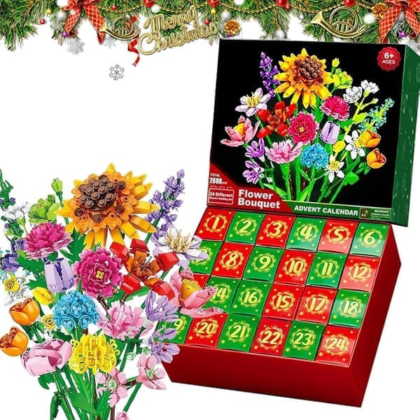 2026 Blomsterbuket Byggeklodser Julekalender 2026, Jul 24 Dage Solsikkebuket Overraskelsesboks
