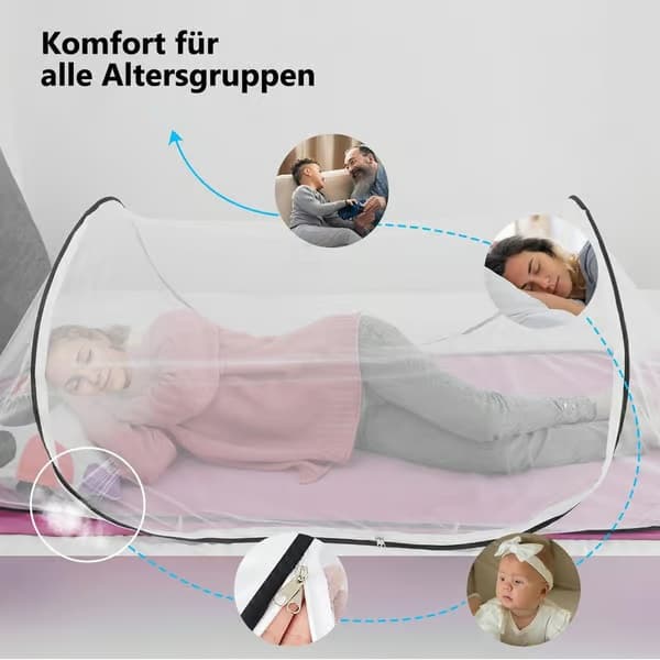 Myggenet med myggebeskyttelse - bærbart foldbart net 200x80x56 cm, åndbart med tæt net, til seng, rejser og camping black