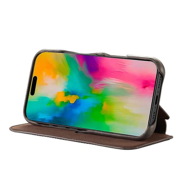 LC.IMEEKE Deksel til iPhone 16 Pro Max med Kortholder, Stativ og Lærdeksel Multicolor Style E