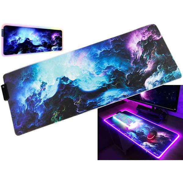 Gaming Musemåtte med RGB LED-lys - 80x30cm - Havbølger
