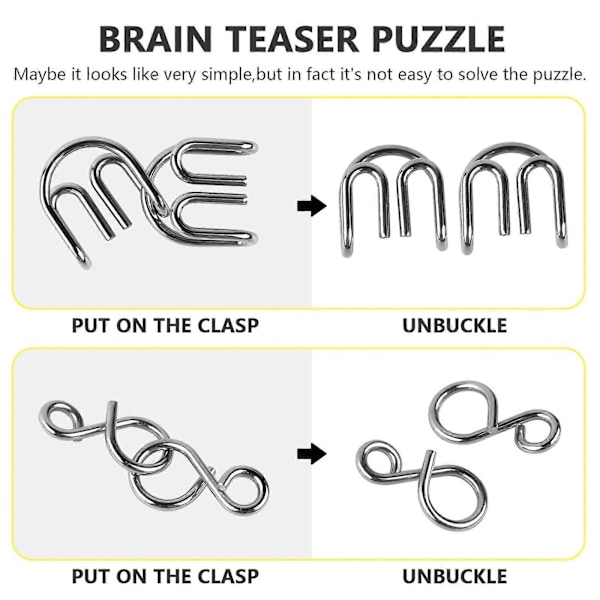 Set med 8 Metalltråds Pussel för Hjärnan, Klassiska Mini Metallpussel Set, Sinnespel IQ Utmaning Pusselspel IQ Test Leksak Knopar Lås Pussel Present för blue 1 set