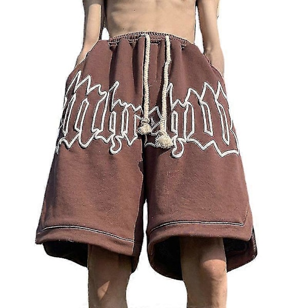 Juspinice Kesämiesten shortsit kirjainpainatuksella Korealainen muoti löysä High Street Ins rennot housut Hip Hop puolipitkät housut 2023 Y2k vaatteet brown M