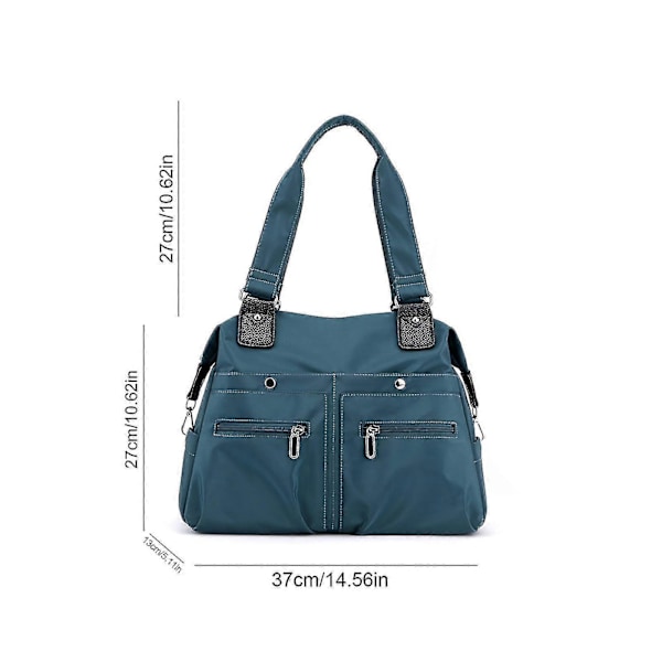 Vattentät, stor kapacitet Multi Pocket Nylon Axelväska, Utility Tote Bag med Fickor och Fack för Kvinnor Dark blue
