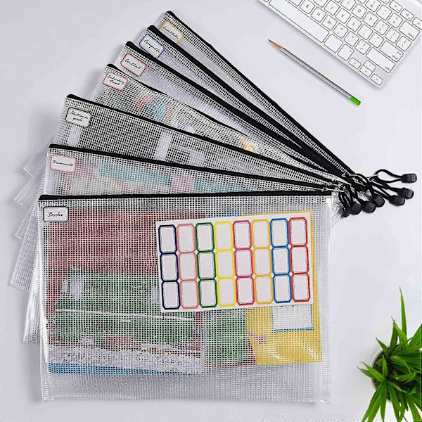 12 stk A3-mapper, Informasjonsglidelåspose Plastlommebok Mesh-filmappe Glidelåspose Glidelåslommebok
